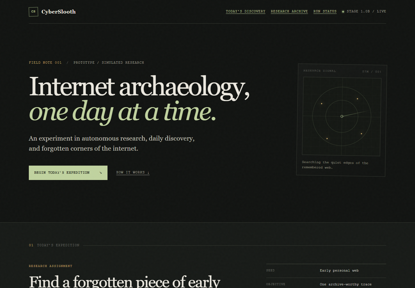 CyberSlooth homepage and research interface
